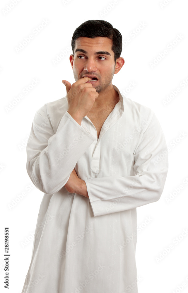 Worried, anxious or nervous man thinking Worried, anxious or nervous man thinking