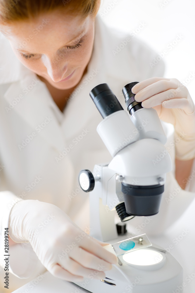 Microscope laboratory - woman medical research Microscope laboratory - woman medical research