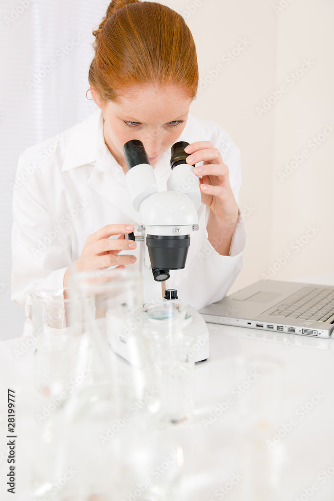 Microscope laboratory - woman medical research Microscope laboratory - woman medical research