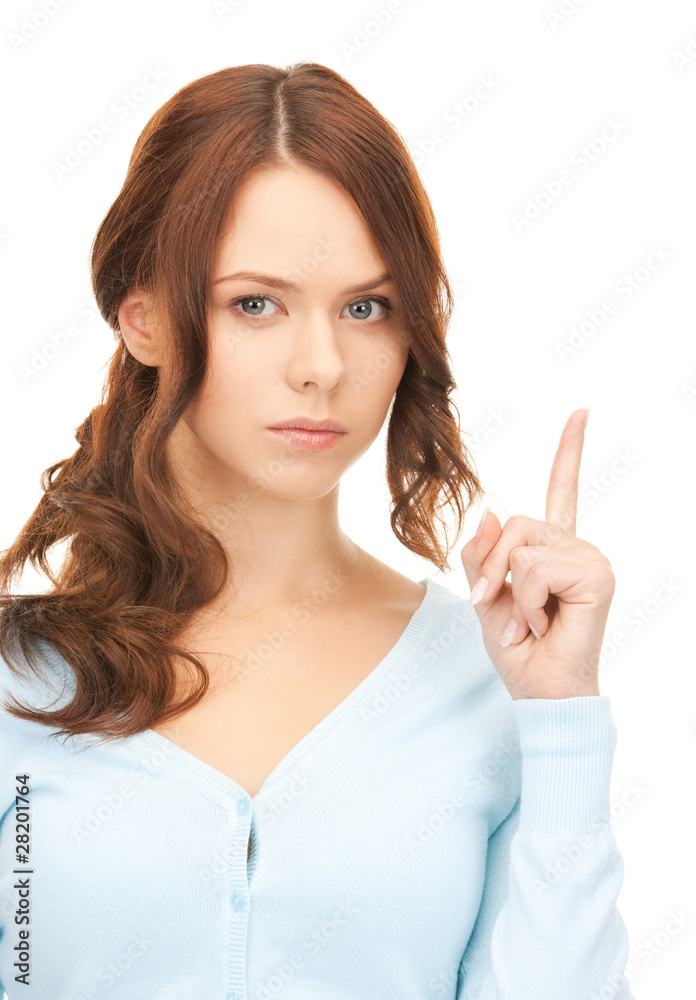 woman with her finger up woman with her finger up