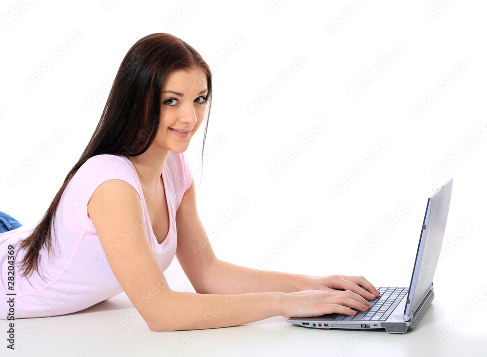 Attraktives Mädchen mit Notebook Computer Attraktives Mädchen mit Notebook Computer