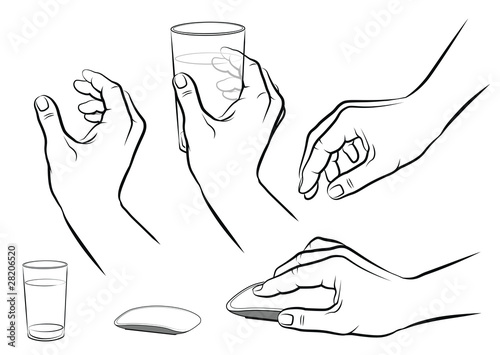 Hände, Glas und PC-Maus