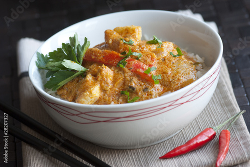 Red Thai chicken curry with rice