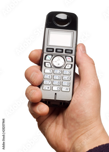 Hand holding a phone isolated on a white background