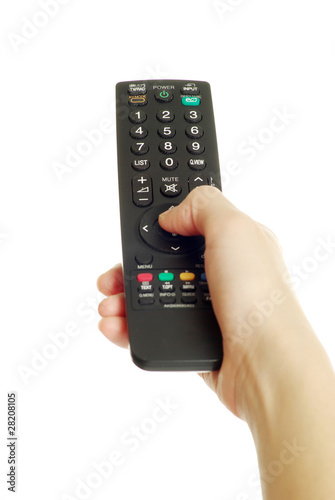 remote control in hand
