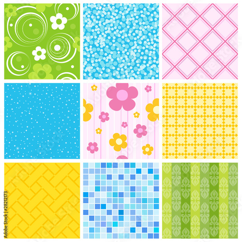 Vector set of nine colorful seamless pattern
