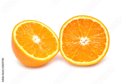 halved orange against white background.