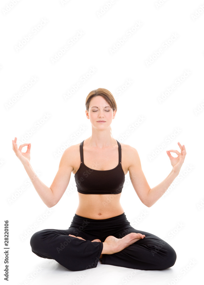 Slender Caucasian Woman Yoga Flexible Isolated on White