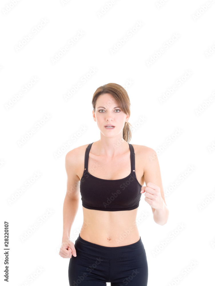 Slender White Woman Jogging on Isolated Background Slender White Woman Jogging on Isolated Background