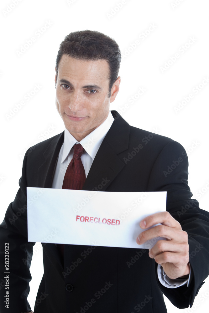 Handsome Caucasian Man Holding Envelope Foreclosed Isolated Handsome Caucasian Man Holding Envelope Foreclosed Isolated