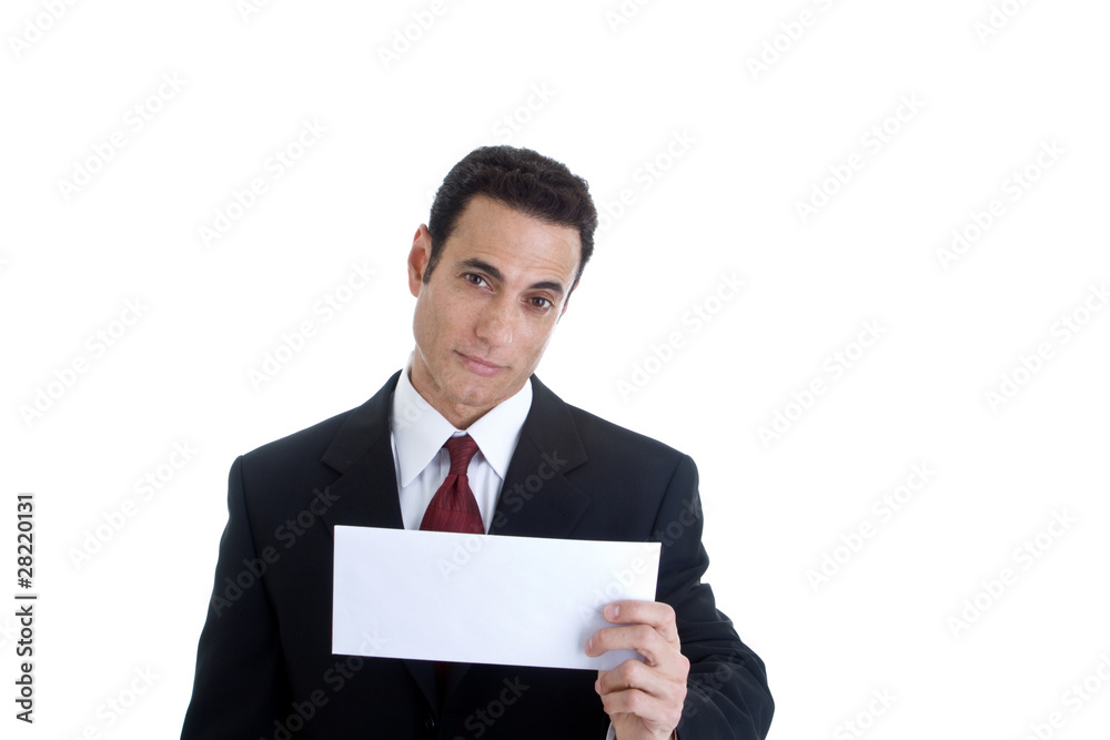 Sincere Caucasian Man Looking Camera Holding Envelope Isolated Sincere Caucasian Man Looking Camera Holding Envelope Isolated