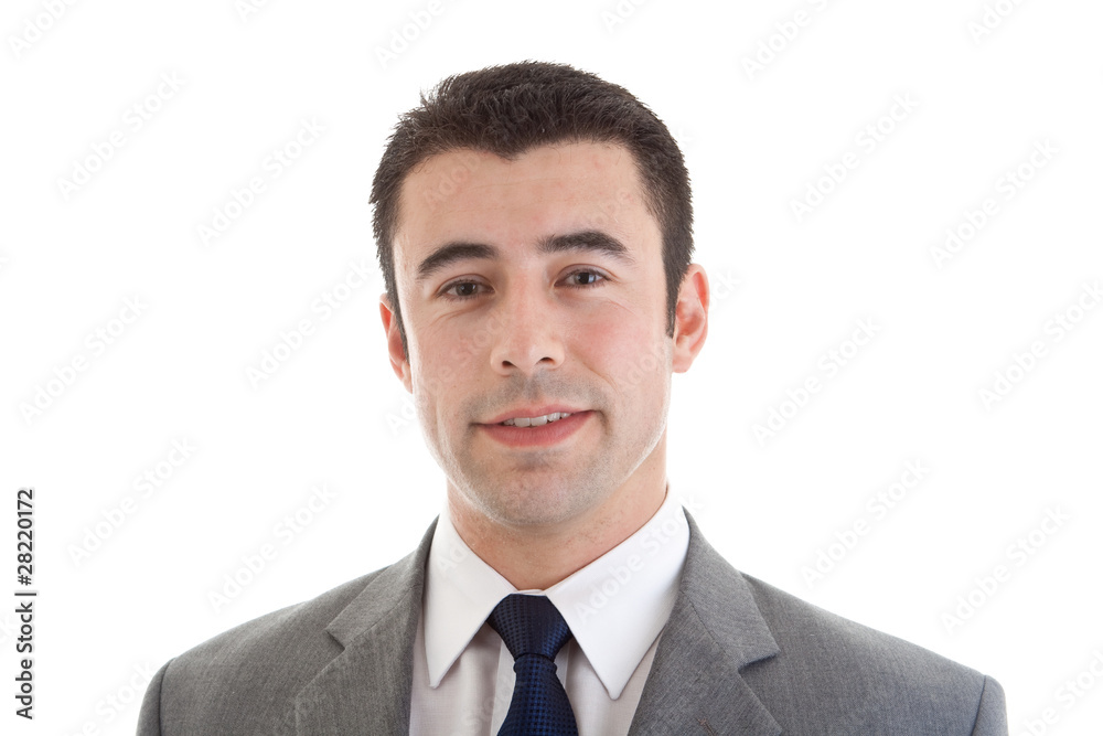 Smiling Hispanic Man Headshot Isolated White Background Smiling Hispanic Man Headshot Isolated White Background