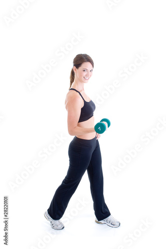 Slender Full Body Caucasian Woman Lifting Hand Weight