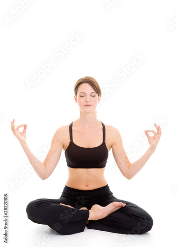Slender Caucasian Woman Yoga Flexible Isolated on White © qingwa