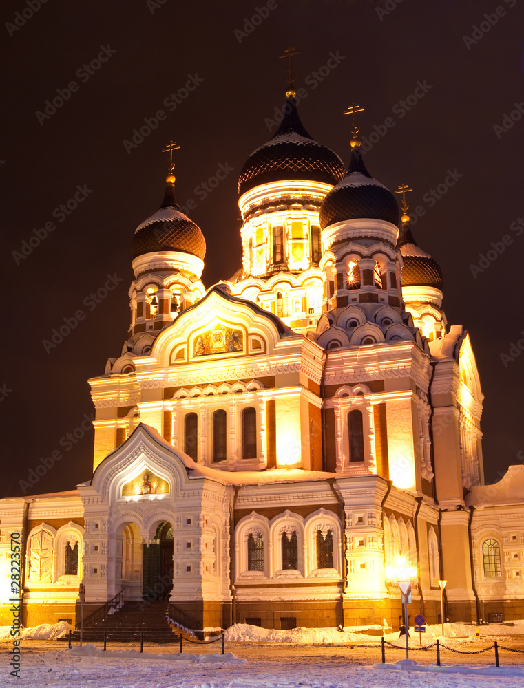 Alexander Nevsky cathedral at night.Tallinn, Estonia