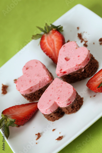 Heart shaped cakes with strawberry mousse