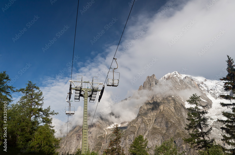 seggiovia - chair lift and Mont Blanc seggiovia - chair lift and Mont Blanc