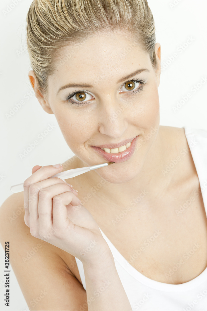 portrait of young woman making her lips portrait of young woman making her lips