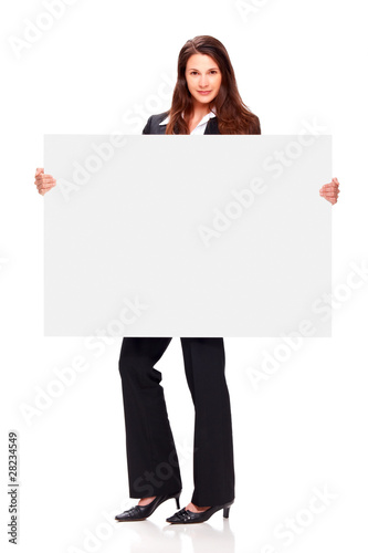 beautiful young girl holding white board