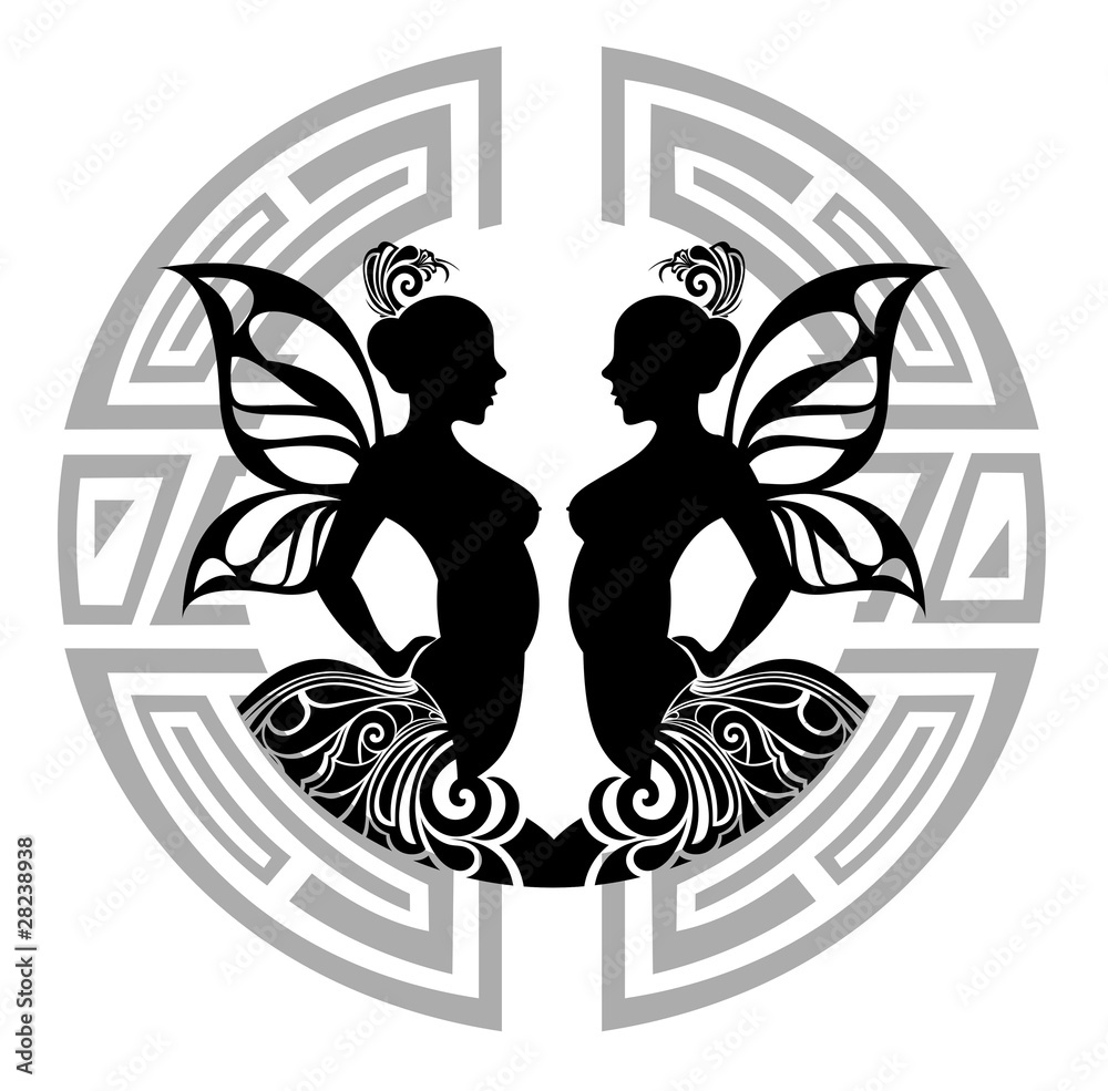 Lavender Mandala Gemini Tattoo Design - Astro Tattoos