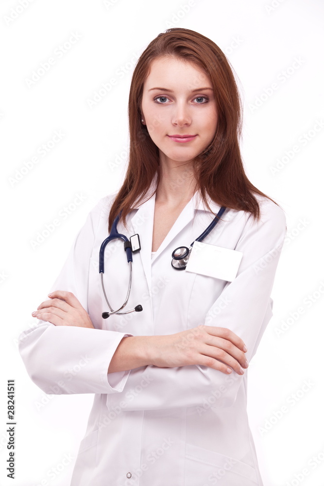 Portrait of positive young doctor (woman). Portrait of positive young doctor (woman).