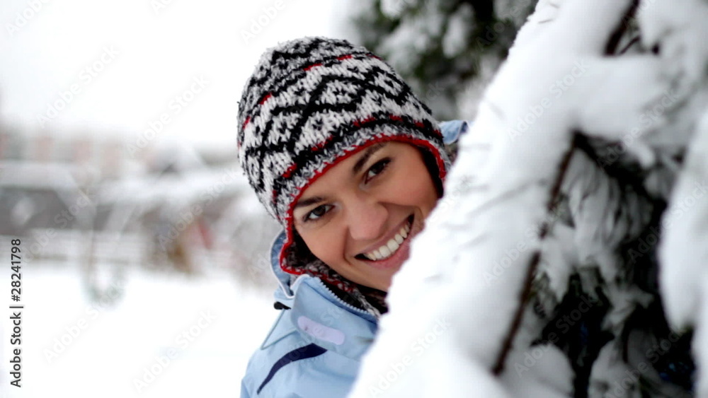 Happy woman face in winter time Happy woman face in winter time