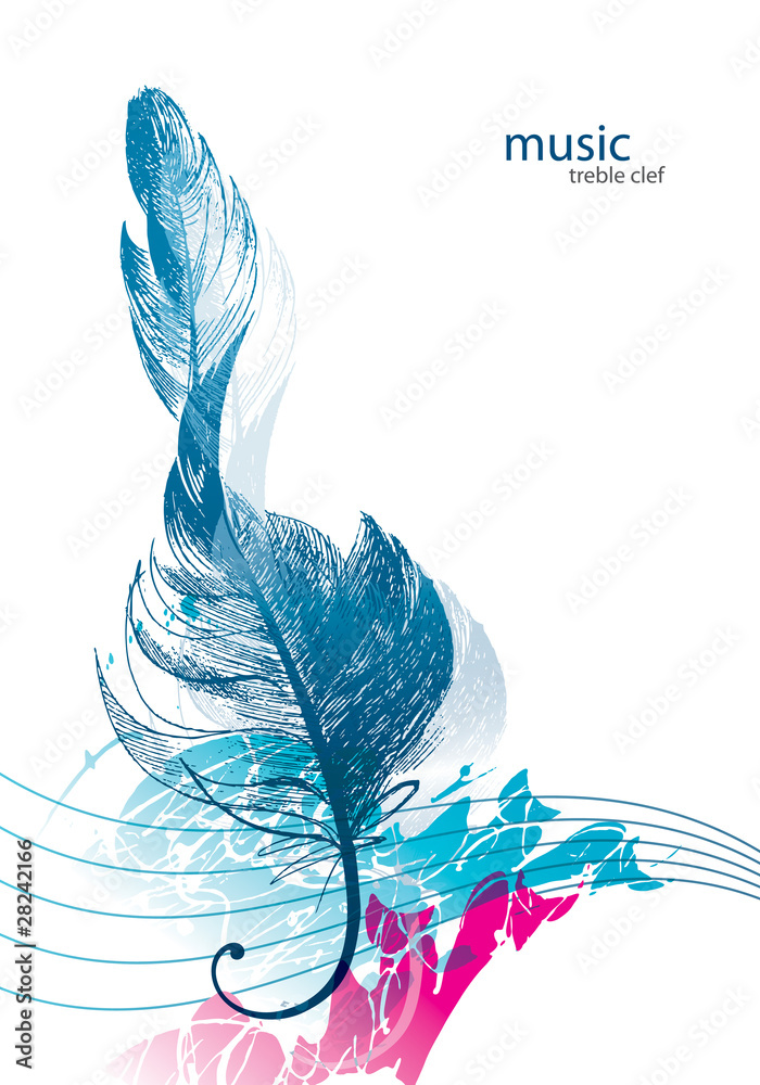 Fototapeta premium Treble clef in the form of the bird's feather.