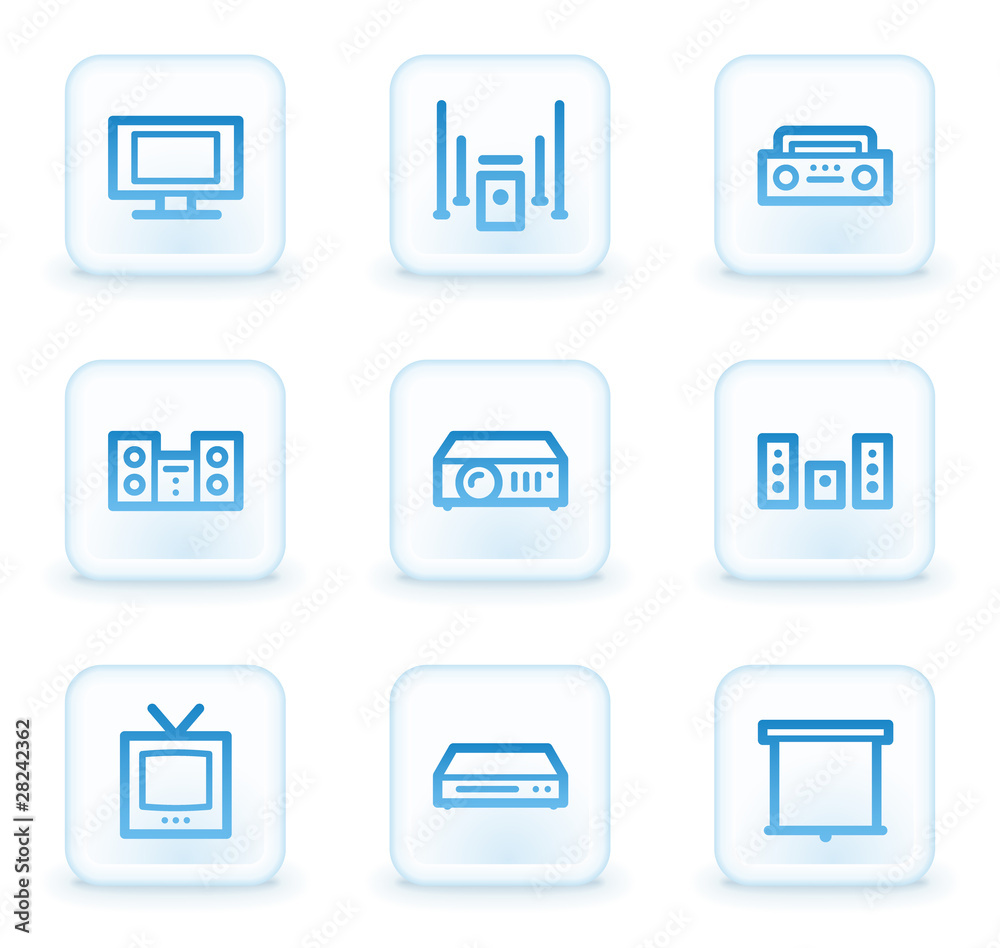 Audio video web icons, white square buttons Audio video web icons, white square buttons