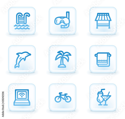 Vacation web icons, white square buttons