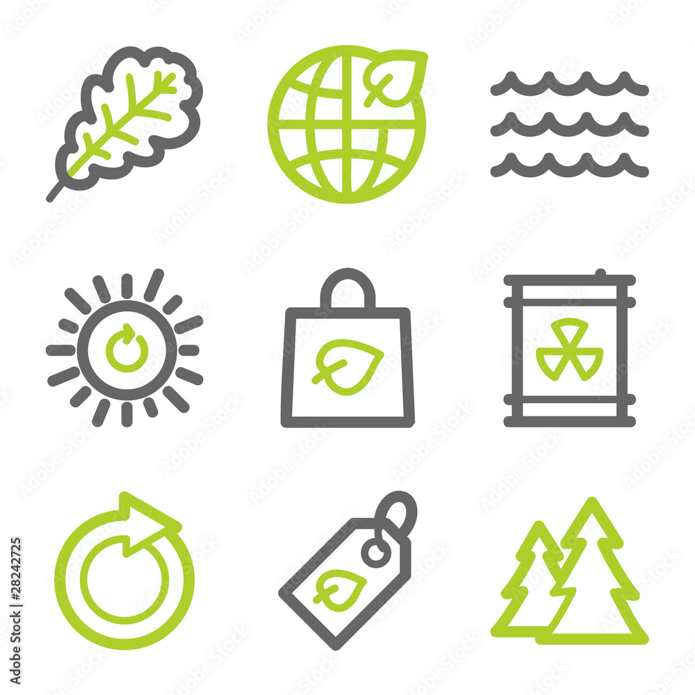 Ecology web icons set 3, green and gray contour series Ecology web icons set 3, green and gray contour series