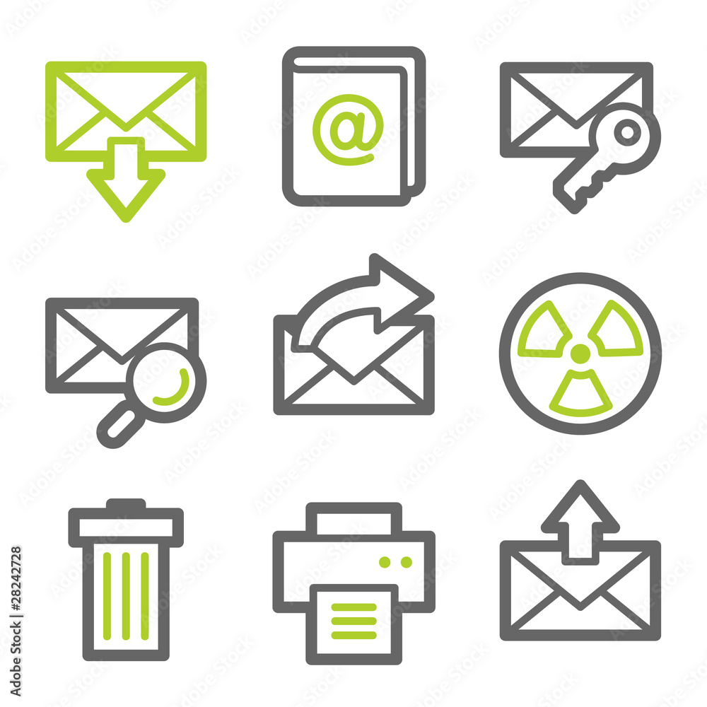E-mail web icons set 2, green and gray contour series E-mail web icons set 2, green and gray contour series