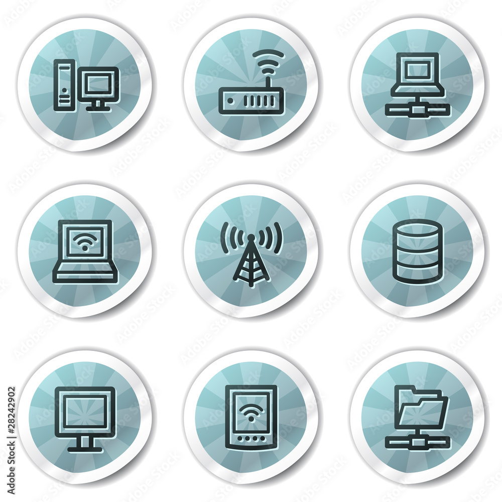 Network web icons, blue shine stickers series Network web icons, blue shine stickers series