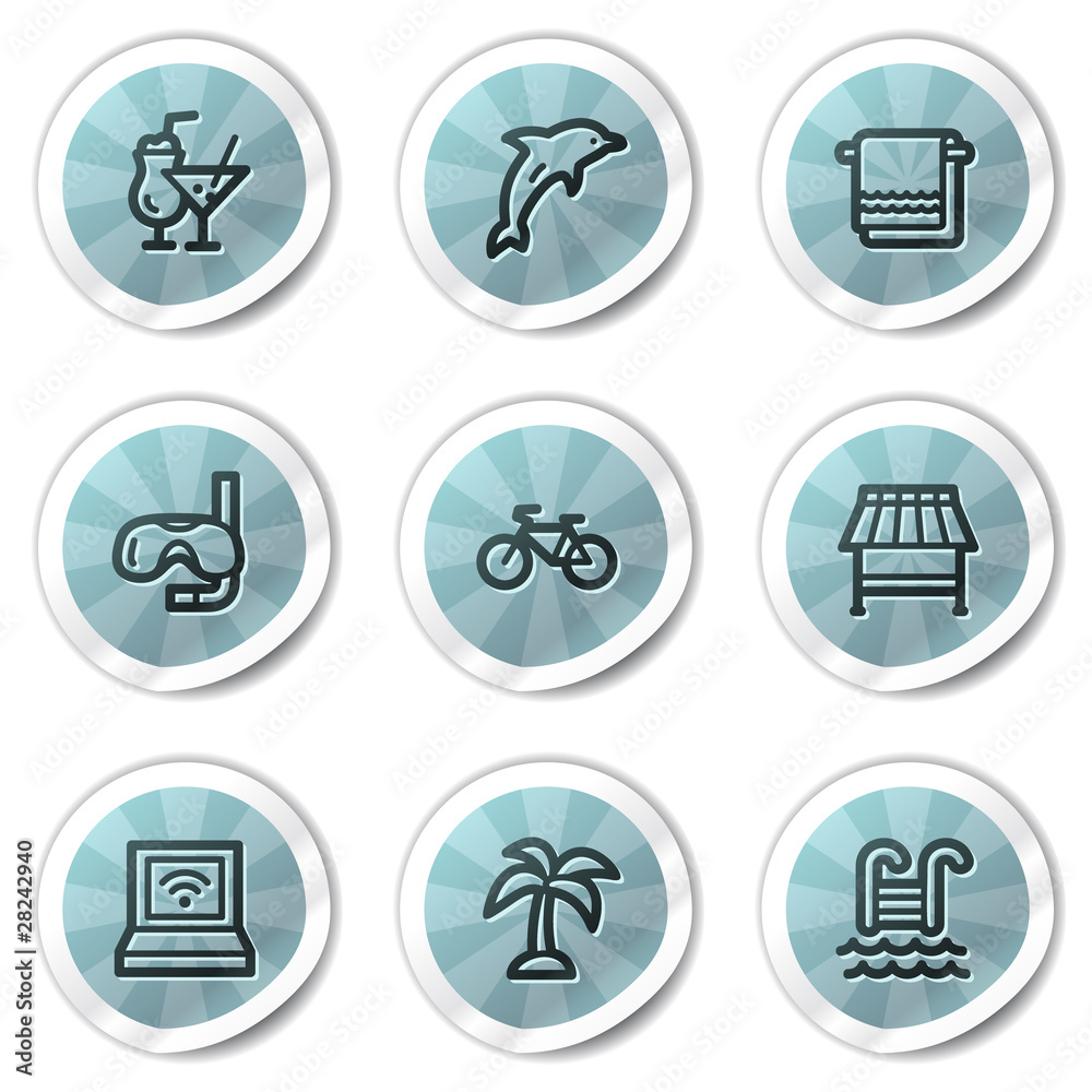 Vacation web icons, blue shine stickers series Vacation web icons, blue shine stickers series
