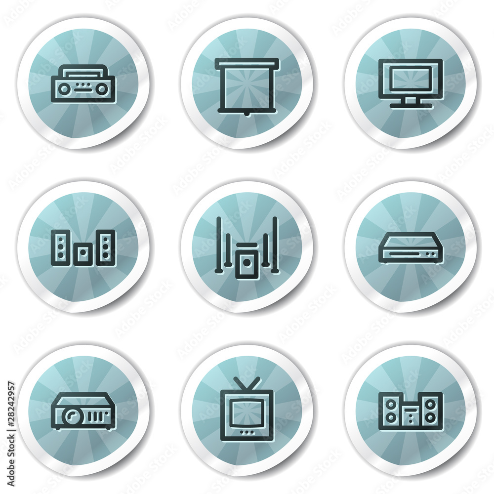 Audio video web icons , blue shine stickers series Audio video web icons , blue shine stickers series
