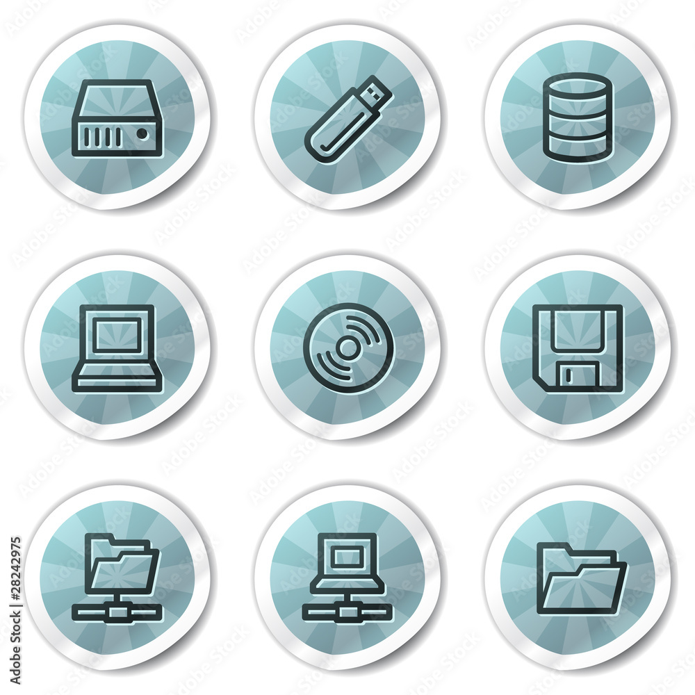 Drives and storage web icons, blue shine stickers series Drives and storage web icons, blue shine stickers series