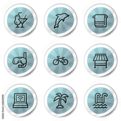 Vacation web icons, blue shine stickers series
