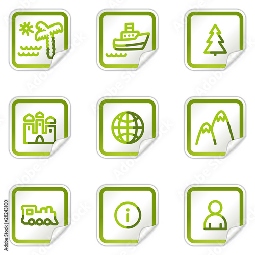 Travel web icons set 1, green stickers series