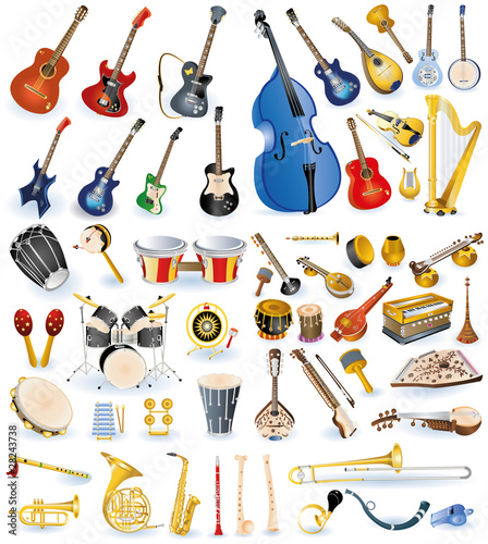 Big collection of music instruments