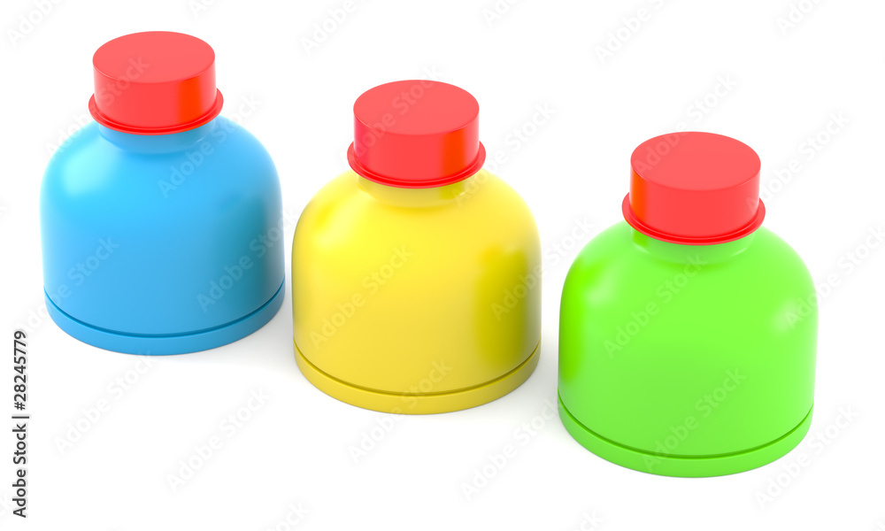 Three plastic bottles isolated on white background Three plastic bottles isolated on white background