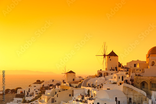 Sunset in Oia village Santorini, Greece