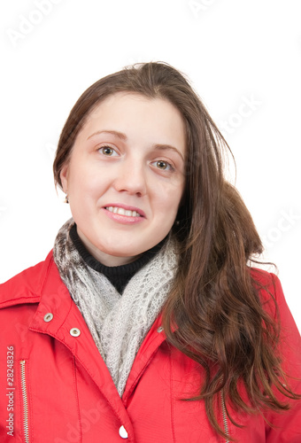 long-haired girl in red  jacket photo