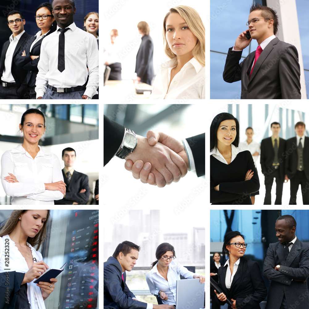 A collage of images with young and smart businesspeople A collage of images with young and smart businesspeople