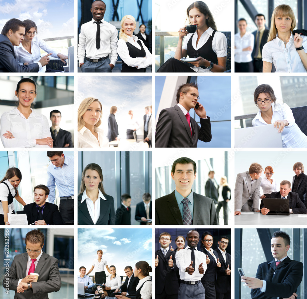 A collage of different business images with young people