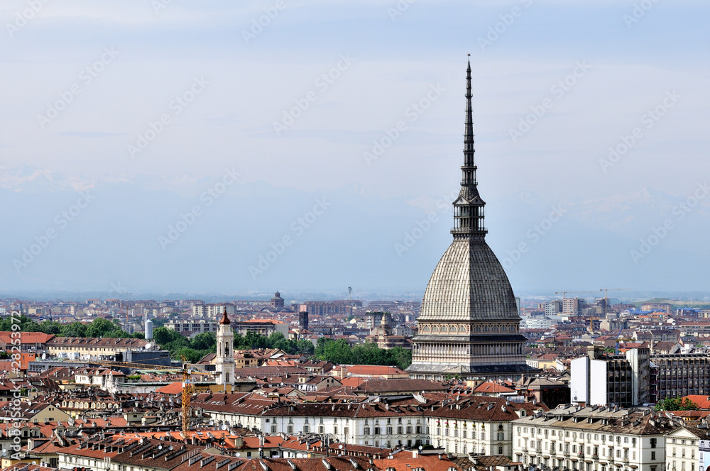 City of Turin skyline panorama seen from the hill