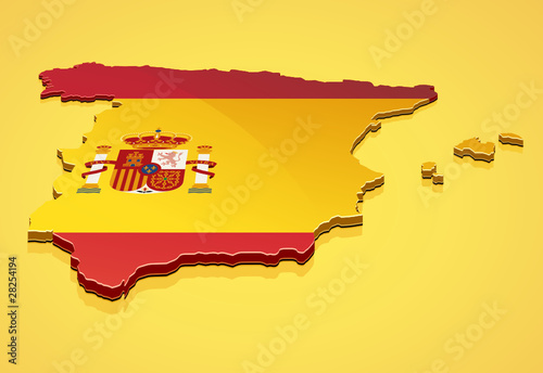 España mapa con la bandera sobre un fondo amarillo
