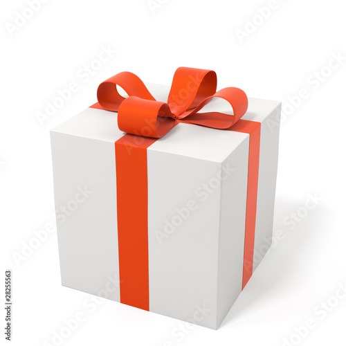 Gift box with a red bow. Isolated on white