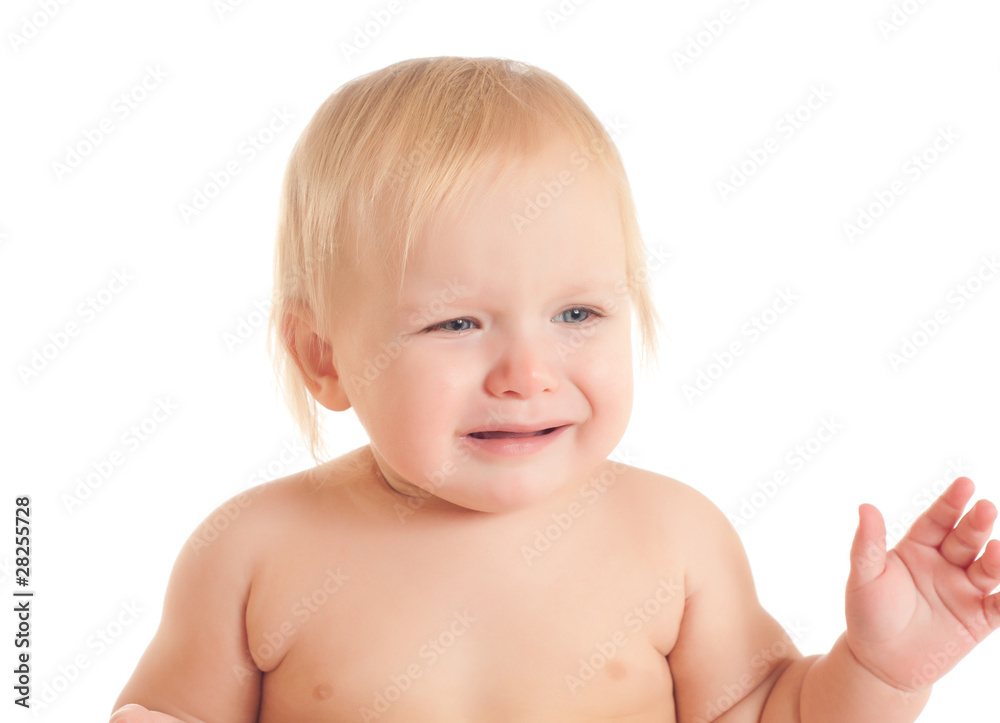 Portrait of crying young sitting baby Portrait of crying young sitting baby