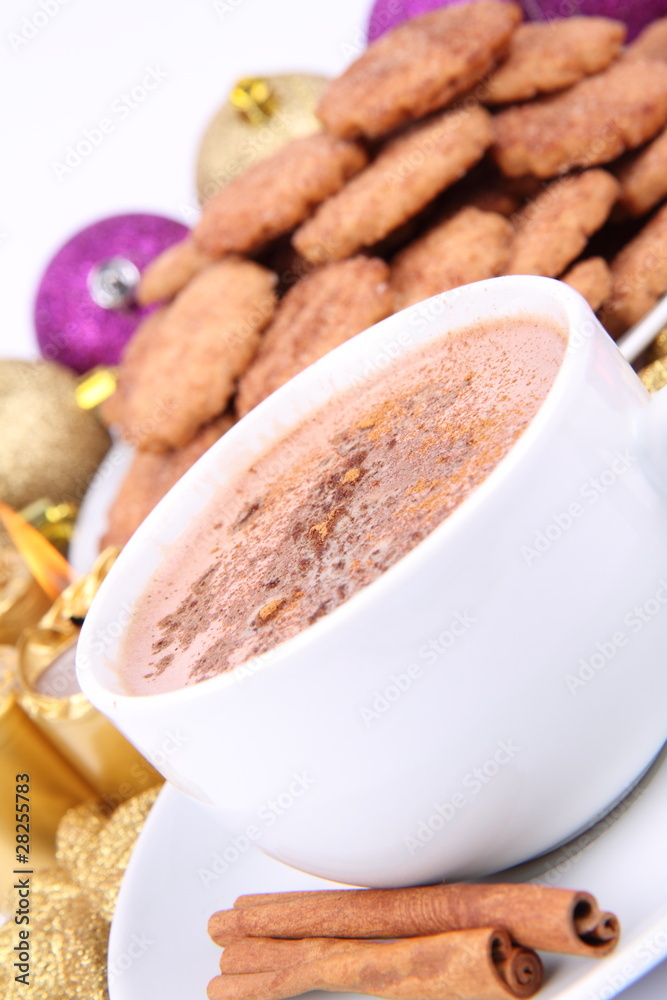 Cup of hot chocolate with cinnamon and cinnamon cookies Cup of hot chocolate with cinnamon and cinnamon cookies
