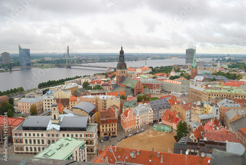 Riga center with Daugava river. View from above