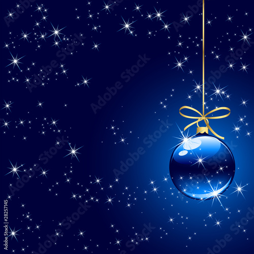 Winter background with blue christmas ball